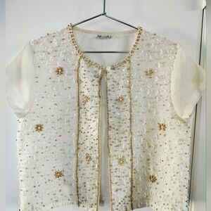 Marcial by Precy’s Hand Embellished Jacket Mukaish Badla Floral Ivory Gold